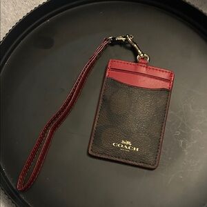 Coach Signature Brown and Red Leather Card Holder
